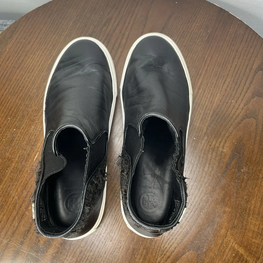 Tory Burch Rosette Boots Women's 8.5M Black Leather Chelsea Sneakers‎ Booties